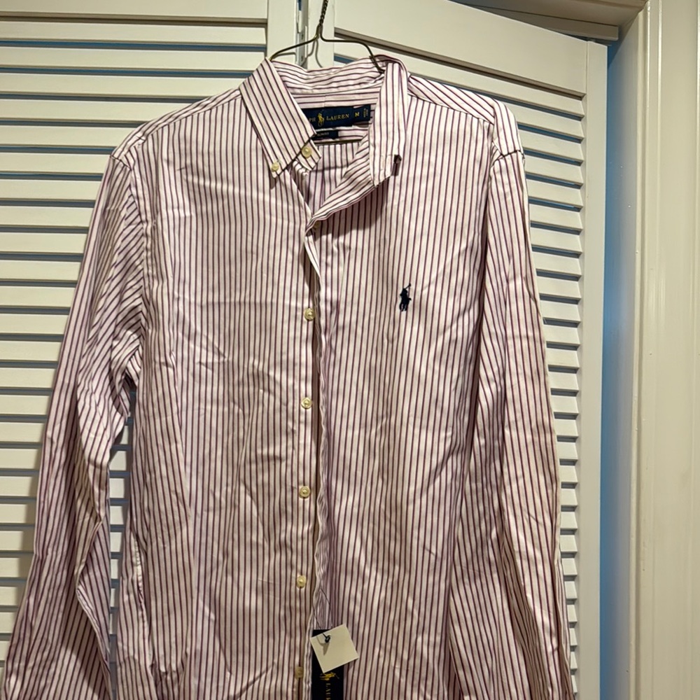 Ralph Lauren Pink and Navy Casual Button Down Shirt Classic Style